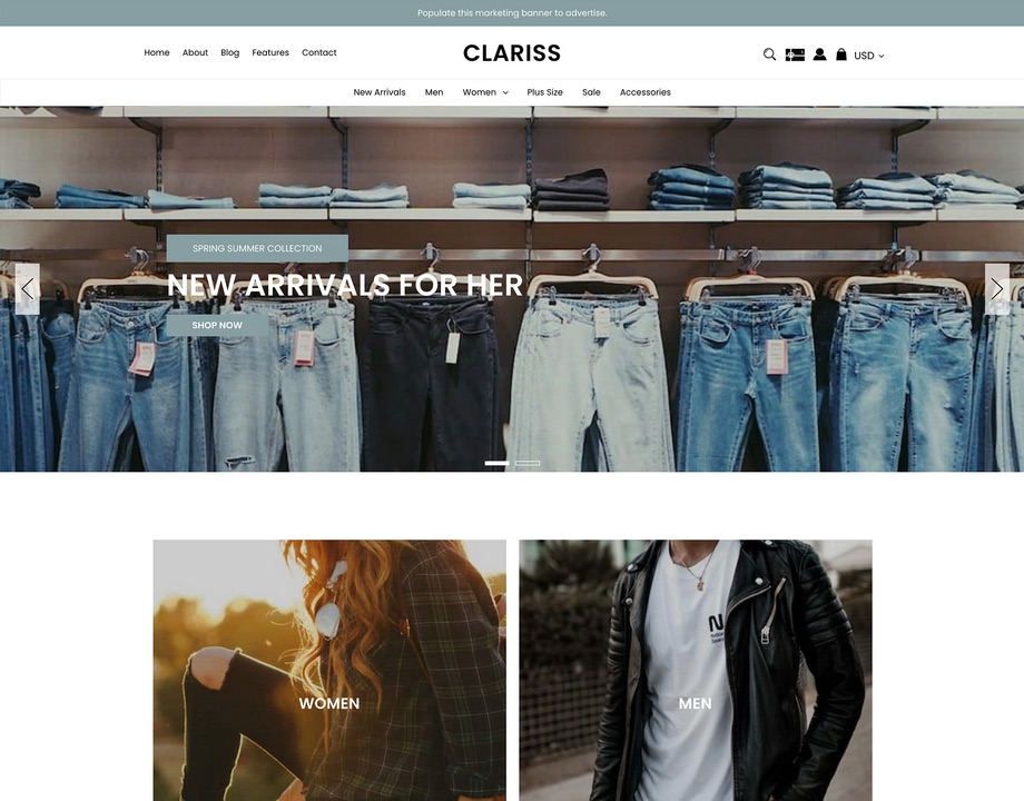Clariss theme for BigCommerce, homepage preview