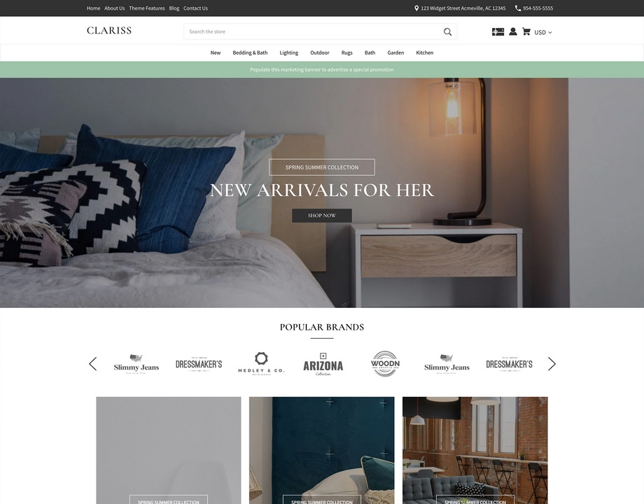 Clariss theme for BigCommerce, homepage preview