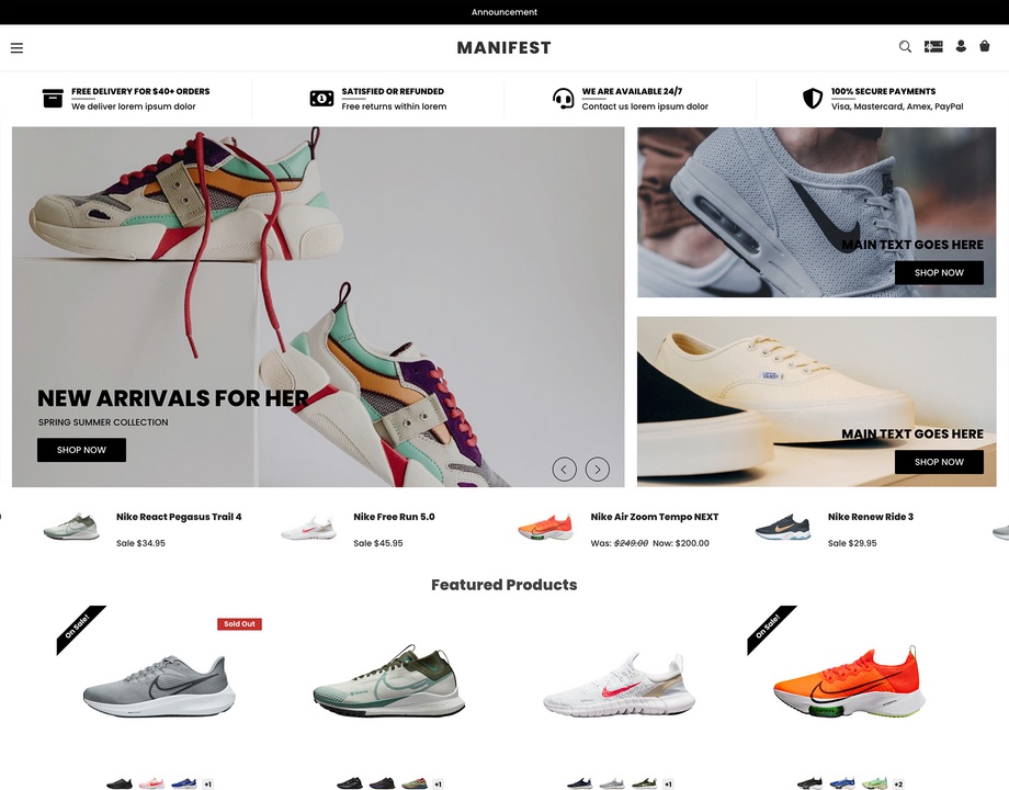 Manifest theme for BigCommerce, homepage preview