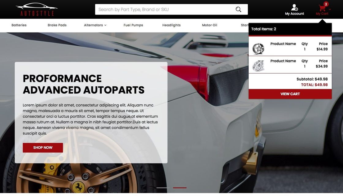 Autostyle theme for Shift4Shop, homepage preview