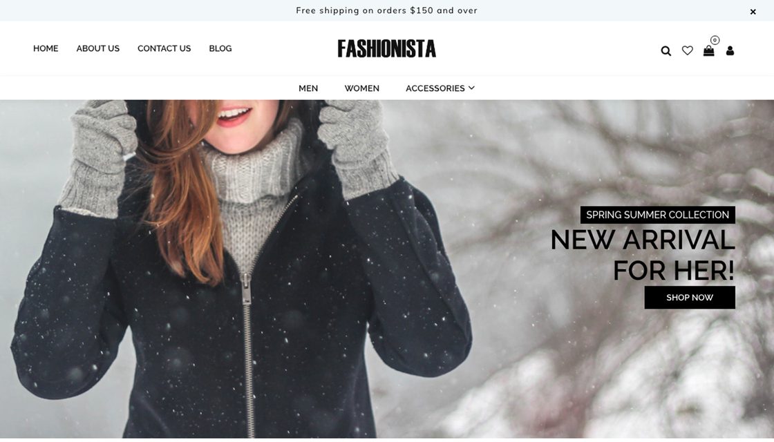 Fashionista theme for Shift4Shop, homepage preview