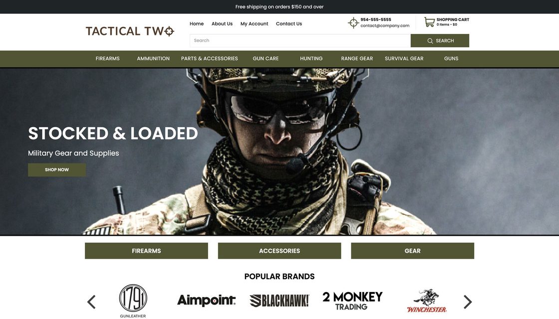 Tactical Two theme for Shift4Shop, homepage preview