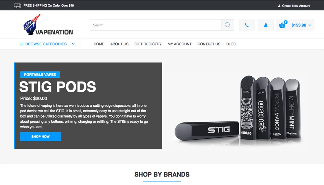 Vape Nation theme for Shift4Shop, homepage preview